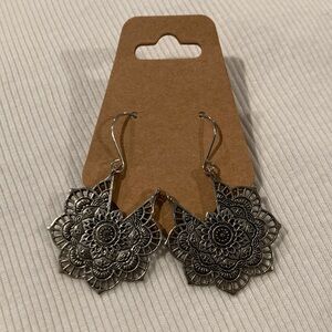Silver Floral Mandala Drop Earrings - Women Jewelry
